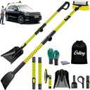 7 in 1 Snow Shovel & Snow Brush Kit with Ice Scrapers for Car Windshield,62.2 Extendable & Bendable Thicken Aluminum Tube for Easy Roof Cleaning,180 Pivoting Brush Head & EVA Grip, Yellow