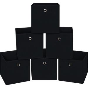 Black Foldable Storage Cubes Bins ,11 Inch Cloth Storage Cube Fabric Storage Box Cubes Organizer Baskets with Handles for Home Organizer Set of 6 (Black)