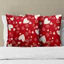 Valentines Pillow Cover - Red Hearts Throw Pillow Covers 18x18 Set of 2 Rose Flower Decorative Pillowcases for Couch Sofa Bedroom