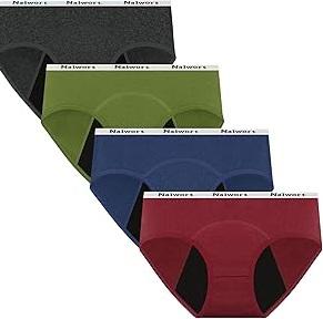 Nalwort Teen Girls Period Underwear Menstrual Period Panties Leak-Proof Cotton Protective Briefs Pack of 4 M