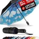 REPEL Windproof Travel Umbrella - Compact & Withstands Winds up to 85MPH , Strongest Premium Auto Folding Umbrella for Rain and Sun - Durable, Light & Portable for Women & Men , Fits Backpack & Cars (Blue Sky)