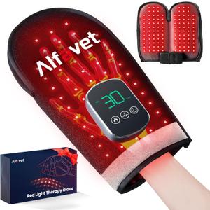 Alfavet Cordless Red Light Therapy Glove for Hand, 5000mAh Rechargeable Dual-Sided 112 LEDs Near Infrared Light Therapy Device for Hand Fingers Wrist Joint Pain Relief with 660nm&850nm (Black)