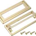 uxcell 4 Pcs Flush Pull Handle, 3.8 Inch Hole Center Hidden Recessed Furniture Grip Cabinets Door Square Pull Ring Handles with Screws for Drawers Cupboard, 4.5 Inch Length, Gold