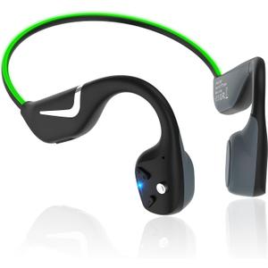 Bone Conduction Headphones Bluetooth 5.3 Open Ear Headphones with Mic, 12Hrs Playtime Quick Charging BT Headphones, IPX6 Waterproof Sports Headset for Running, Cycling, Working (Green)