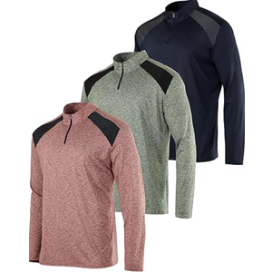 Real Essentials 3 Pack: Men's Dry-Fit Active Quarter Zip Long Sleeve Athletic Performance Pullover (Big & Tall) XXL
