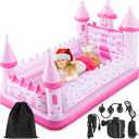 Pink Castle Inflatable Kids Bed, Toddler Travel Bed with Safety Bumper and Air Mattress Portable Air Mattress with Pump for Vacation Hotel Home Sleepover Kids Birthday Gift