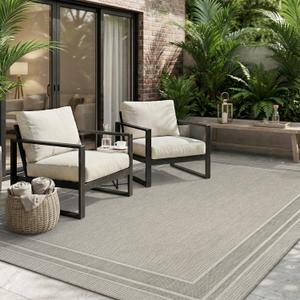 MontVoo-Outdoor Rug-Patio Rug 6x9 ft Polypropylene Indoor Outdoor Rugs Outdoor Carpet for Patio Deck Balcony Porch, Textured Weave, Durable for High Traffic, Fade-Resistant, Modern Silver Grey