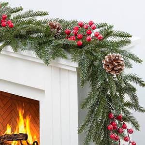 6.5FT Christmas Garland with Lights,Prelit Christmas Decorations,Lighted Garland with Battery Operated,Denser Realistic Pine Needles Greenery Home Decor for Mantle Fireplace Table Indoor Outdoor