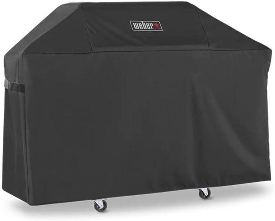 Weber Premium Outdoor Grill Cover  WaterResistant WeatherProtective Grill Cover for Genesis 300 Series (3 Burners) Gas Grills, Durable Black Fabric with Secure Fastening Straps