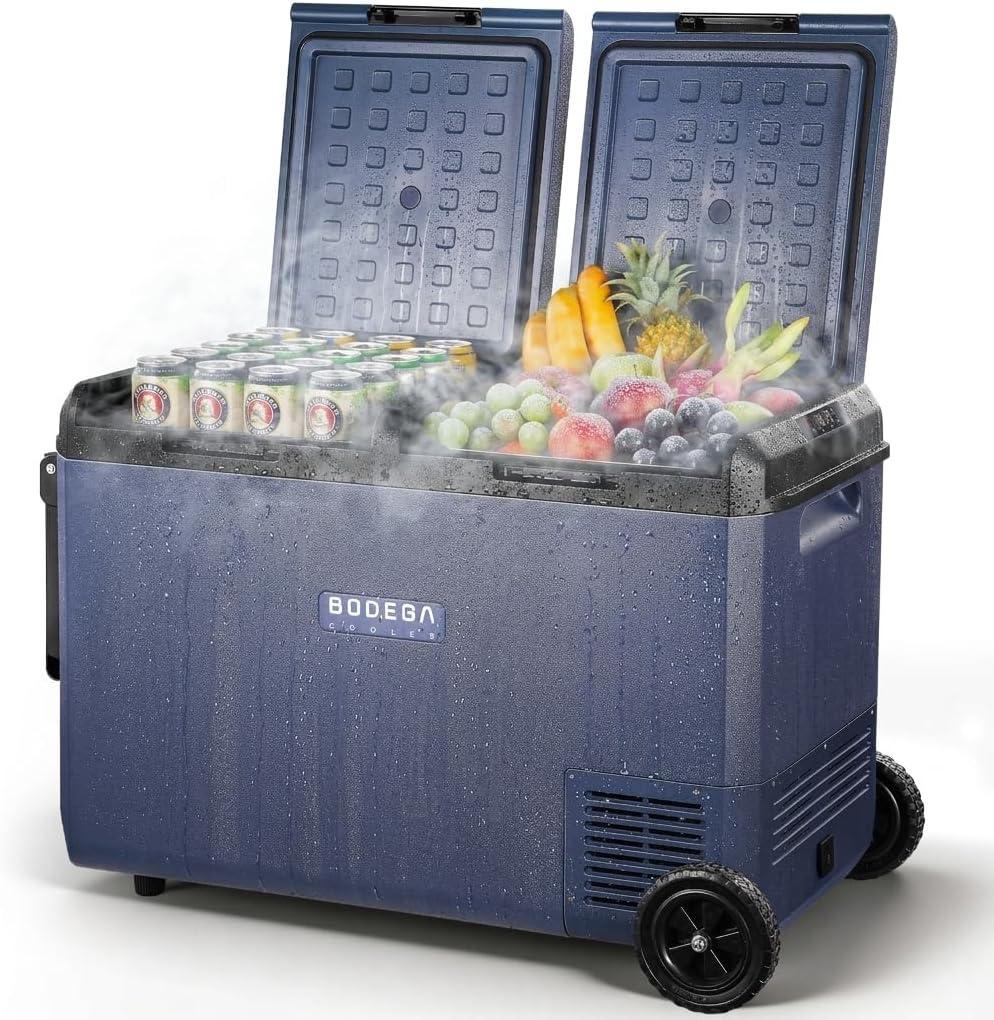 BODEGACOOLER 100QT Portable Car Refrigerator Freezer with Wheels, 12V Fridge Freezer, Electric Cooler for Car, -20 Car Freezer, 12 Volt Refrigerator Portable for Camping, RV, Travel, IPX4, Quiet
