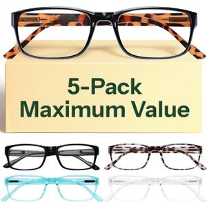 Gaoye 2.25 Professional Reading Glasses for All Day - Computer Readers with Blue Light Protection - Value Pack (A1-5 Pack Mix Color)