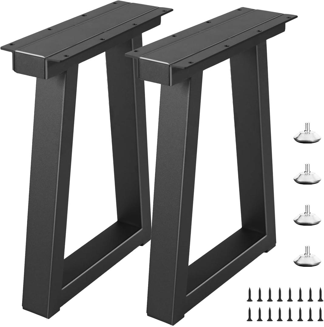 16 Inch Metal Bench Legs, Trapezoid Coffee Table Legs,Heavy Duty Iron Desk Feets, Industrial Modern DIY Metal Furniture Feets (H16 x W11.8, Set of 2, Black)