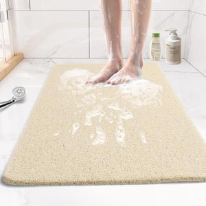 Joyhalo Anti Slip Shower Mats, 17'' x 24'' Non Slip Bath Mat for Inside Shower, Bath Tub Mats, PVC Loofah, Beige