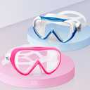 Kids Snorkel Swim Mask, Child Diving Mask Anti-Fog Swim Goggles with Nose Cover for Snorkeling Diving Swimming (T-Blue and Pink)