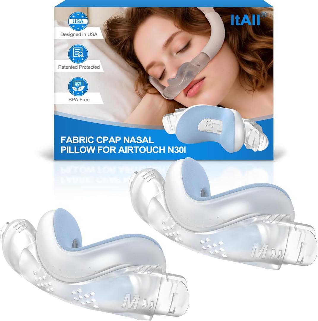 2PCs Replacement CPAP Fabric Nasal Pillow Mask Cushion (M) for Airfit N30I & Airtouch N30I, Improved QuietAir N30i - Effictive Moisture-Wicking & Redness-Reducing, ItAll Supplies Accessories