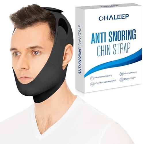 OHELEEP Anti Snore Chin Strap for CPAP Users, Snore Stopper Adjustable, Chin Strap for Sleeping Comfortable Stop Snoring Solution, Anti Snoring Devices Breathable and Reusable, Black, M