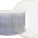 100 Pcs Clear Gold Plastic Plates,10 Inch Clear Disposable Dinner Plates with Gold Rim,Heavy Duty Gold Plastic Platos Disposable for Party & Wedding