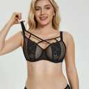 Onlyday Minimizer Bra for Women Sheer Mesh Unlined Underwire Bra Full Coverage See Through Lace Bra for Large Breast(34D, Black Floral)