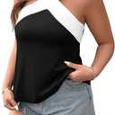 Floerns Women's Plus Size Criss Cross Tank Colorblock Sleeveless Halter Tops (XL)