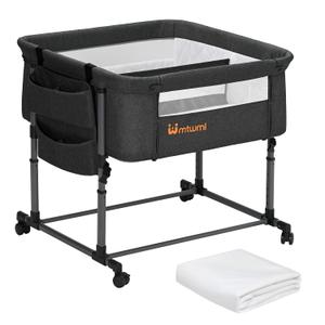 MTWML Twin Bassinet for 2 Babies, Double Bedside Twins Crib, Light Grey