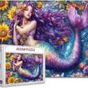 1000 Piece Jigsaw Puzzles for Adults,Beautiful Purple Mermaid Jigsaw PuzzlesDreamlike Female Mermaid Scenery PuzzleChallenging Family Activity for Game NightsWoman Puzzle Decor