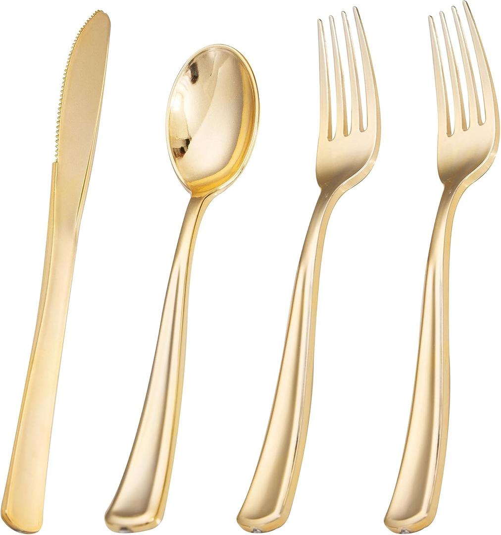 Liacere 200Pcs Gold Plastic Silverware-Gold Plastic Cutlery - Disposable Silverware include 100 Forks 50 Spoons 50 Knives Perfect for Parties&Weddings&Restaurants&Thanksgiving&Fall Decor Liacere 200Pcs Gold Plastic Silverware-Gold Plastic Cutlery - Disposable Silverware include 100 Forks 50 Spoons 50 Knives Perfect for Parties&Weddings&Restaurants&Thanksgiving&Fall Decor