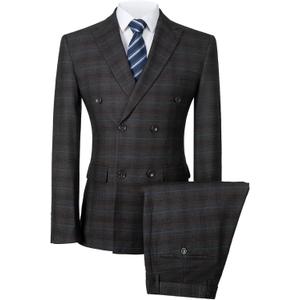 Mens Suits Slim Fit 3 Piece Double Breasted Tuxedo Suit Jacket Vest Pants Set for Wedding Prom (Medium, Gray Plaid)