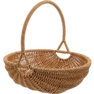 Rattan Basket with Handle, Woven Harvest Basket for Easter Picnic Fruit Flower Storage Organizing Vintage Style (23.00X22.50X18.00CM)