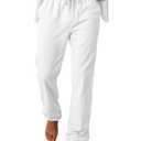 Runcati Mens Casual Pants Drawstring Elastic Waist Lightweight Linen Pants Loose Fit Straight Legs Beach Trousers White (White, XXL)