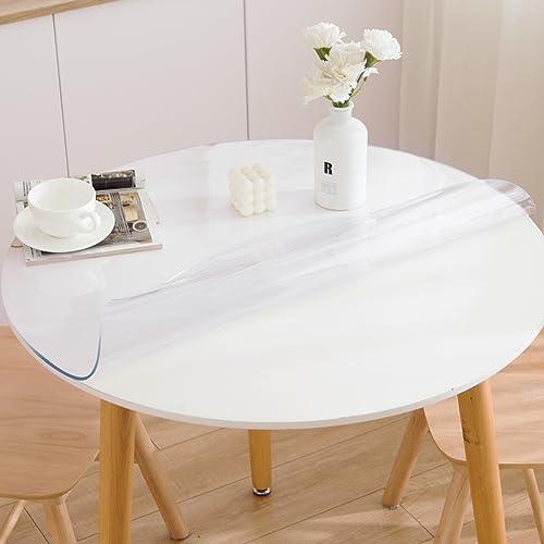 WingCanto 1.5mm Thick 24 Inch Round Clear PVC Table Runner Cover Protector Plastic Circle Table Pad Mat for Dining Room Table Coffee Table Bistro Bar Kitchen Coutertop Waterproof No Plastic Smell