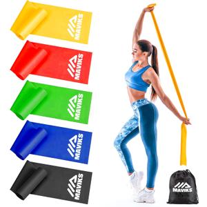 Exercise Resistance Bands for Working Out Set of 5 for Women and Men, Stretch Bands for Exercise, Physical Therapy, Arms Legs Workout, Stretching, Home Fitness