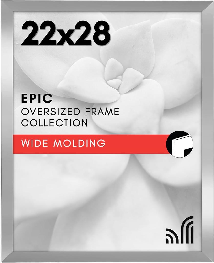 Americanflat 22x28 Poster Frame with Polished Plexiglass - Silver Picture Frame - Wide Photo Frames Made of Engineered Wood for Vertical or Horizontal Wall Display - Epic Collection - Silver