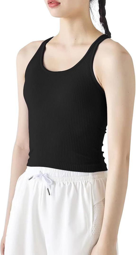 sphinx cat Ribbed Workout Short Racerback Tank Tops for Women with Built in Bra (8, Black)