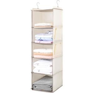 BOOMIBOO Hanging Closet Organize and Shelves5-Hanging Shelf with 2 Side PocketsStorage Foldable Beige (1)