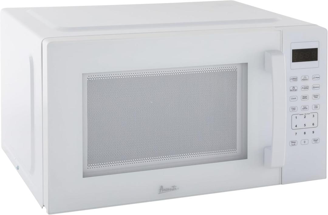 Avanti Microwave Oven 1000-Watts Countertop Compact with 9 Pre-Set Cooking Settings, Speed Defrost & By Weight, Electronic Control Panel and Glass Turntable, 1.5-Cu.Ft., White
