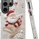 Case for Samsung Galaxy S25 Ultra, White Snowflake Christmas Santa Claus Phone Case Drop Resistant Glossy 2 in 1 Solid Dual-Layer Cover for Girl Women
