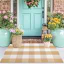 Front Door Mats Outdoor 24''X35'' Khaki and White Fall Layered Doormat Cotton Woven Farmhouse Washable Small Area Rug for Welcome Mat/Entryway/Bedroom/Living Room