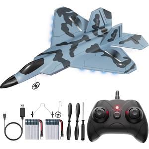 RC Plane, Remote Control Airplane, Drone for Kids and Beginners F-22 Glider Fighter Jet, Ready to Fly 2CH 2.4GHz Flying Toys with LED Lights, 2 Takeoff Modes, Auto Balance, 2 Batteries, 9.5 inches x 3 inches x 14 inches