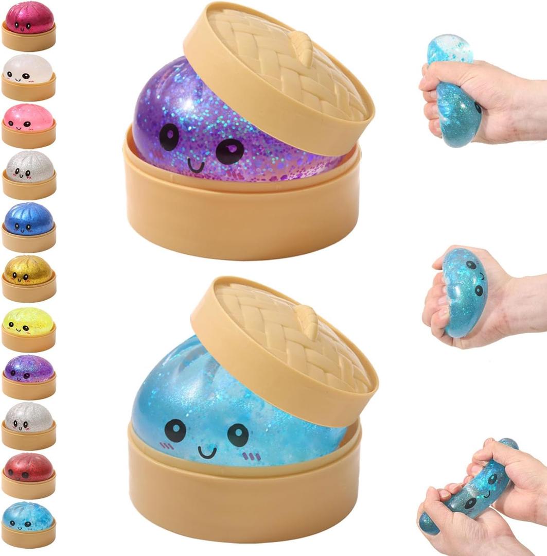 Giant Dumpling Squishy 2-Pack, Glitter Squishy Mystery Dumpling Box, Soft Dumpling Stress Ball for Anxiety Relief & Focus, Bao Bun Sensory Fidget for Teens Adults, Festival Gifts, Party Favors