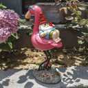 Gnome Garden Statue Funny Gnome Reclining on Flamingo Dwarf Figurines Resin Garden Gnomes Fall Decorations Outdoor for Patio Yard Lawn Porch Housewarming Ornament Gift