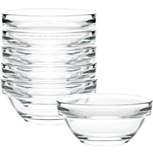 1.5 oz Clear Glass Bowl, Mini Prep Dish for Salt and Spices, Dishwasher and Microwave Safe, Stackable, Set of 6