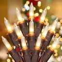 YOUNGAR 13FT 50 Clear Christmas Lights Outdoor, UL Approved Christmas Tree Lights with Brown Wire, Incandescent Mini Light Plug in for Indoor Outdoor Tree Patio Garden Xmas Decor