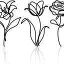 3 Pieces Metal Flowers Wall Arts Decor, Rustic Farmhouse Metal Wall Ornament Art Black Minimalist Floral Decor for Bathroom Kitchen Bedroom Living Room, 6x10 Inches - Housewarming Gifts