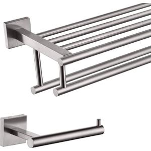 KOKOSIRI 24 Inch Bath Towel Rack with Double Towel Bars Bathroom Towel Shelf Toilet Paper Holder Toilet Roll Holder Hold Mega Rolls Brushed Nickel B6005BR-L24+B2005BR
