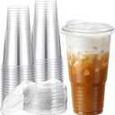 FoldTier 50 Pack 32 oz Clear Plastic Cups with Strawless Sip Lids, Oversized Iced Coffee Cups with Lids for Coffee, Tea, Milkshake, Smoothie, Cold Drinks, Party and Wedding, Event
