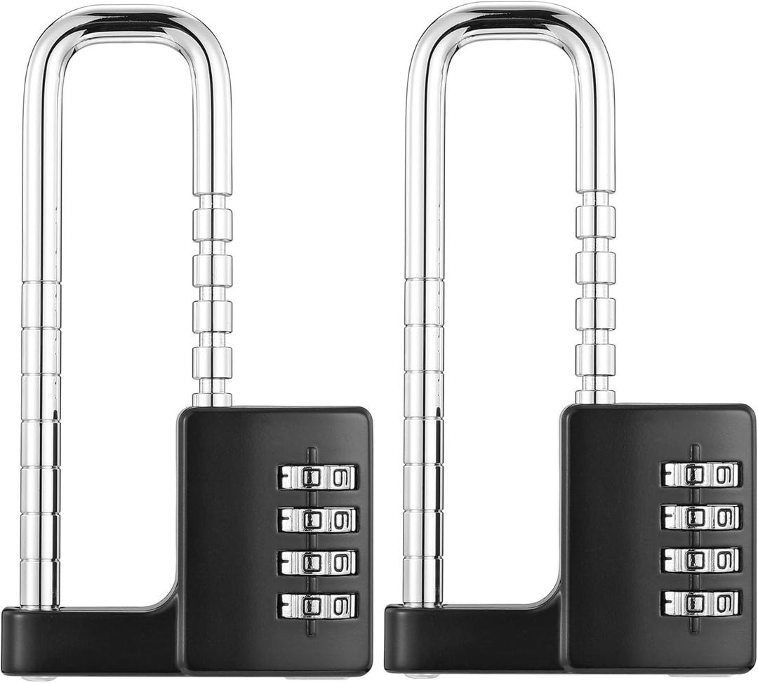 2pcs 4 Digit Combination Lock U Shaped 3/8 Inches Gym Adjustable Cabinet Padlock with Combination Weatherproof Combo Long Shackle Lock for Outdoor School Locker Storage Gate Cooler Fences