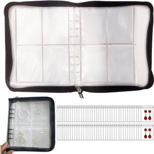 Transparent Jewelry Storage Book Travel Jewelry Organizer Transparent Jewelry Book Organizer for Necklace Ring Holder Jewelry Organizer Book with Small Clear Pouch (Black-80PCS S Pouches)
