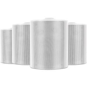 Herdio 5.25 Inch 600W Outdoor Bluetooth Speakers Waterproof Wired Wall Mount Weatherproof Loudspeaker System for Indoor- Outdoor Garden Poolside Patio Garage Home(4 Speakers, White)