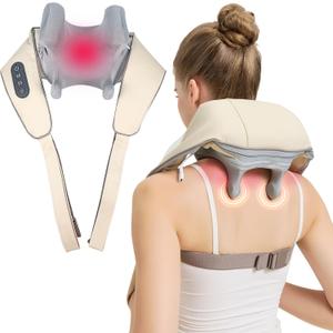 4D Wireless Deep Tissue Kneading Neck Massager with Heating Function, Shiatsu and Shoulder Massager Pillow,Back and Leg Pain Relief, Body Muscle Pain Relief, Perfect Gifts for Men Women. (Off White)