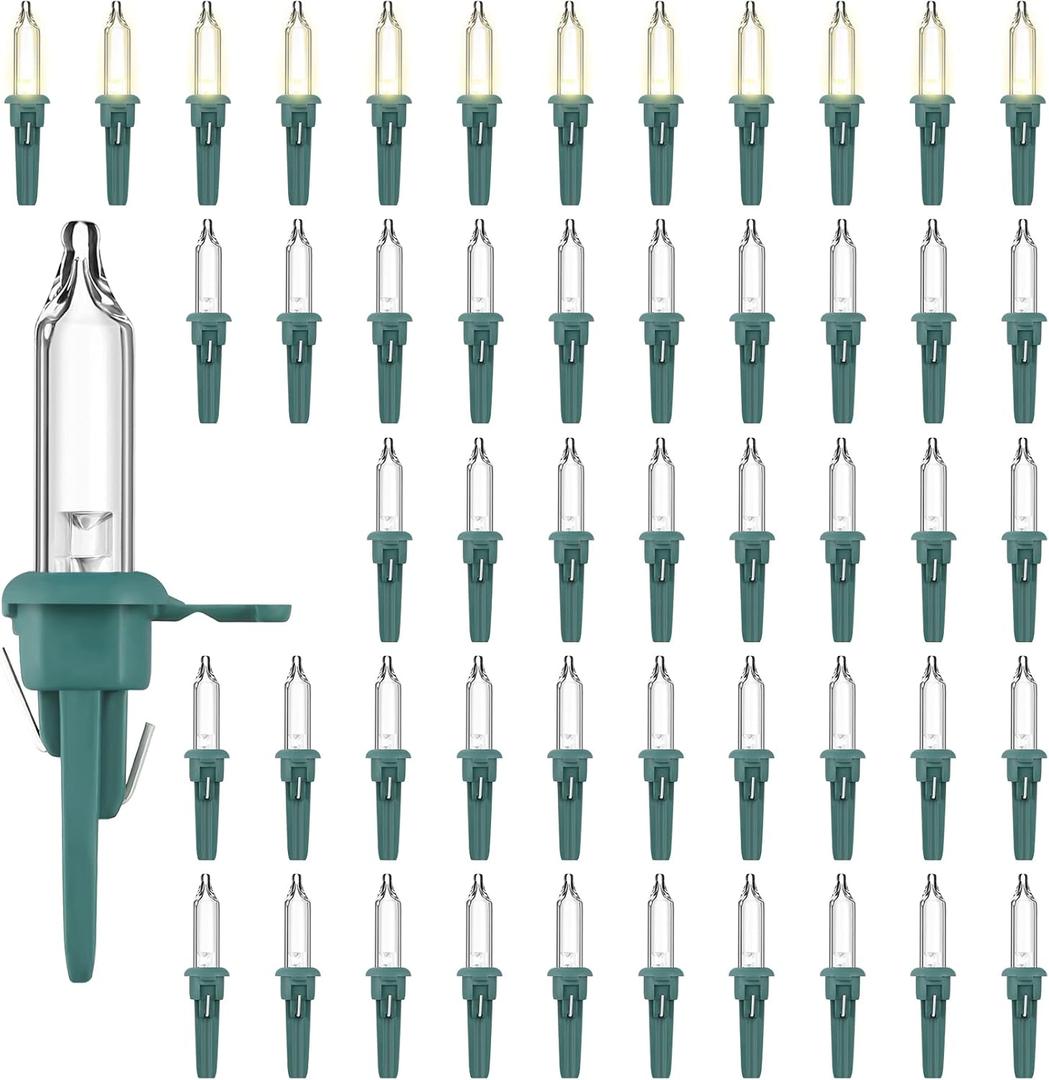 Christmas Replacement Mini Light Bulb 3 Volt 0.06 Watt Christmas Tree LED Light Bulbs Xmas Lights with Green Base for Party Holiday Indoor Outdoor Supplies (Warm White, 50 Pieces)